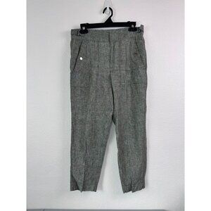 Athleta women's 6 Voyager Linen‎ tapered leg ankle crop pant aspen olive green